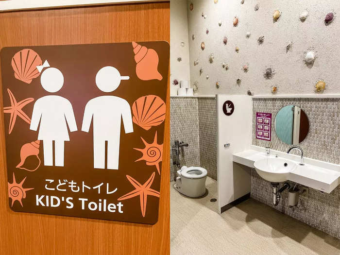 Kids have their own restroom at the mall, and it has children-sized toilets and sinks.