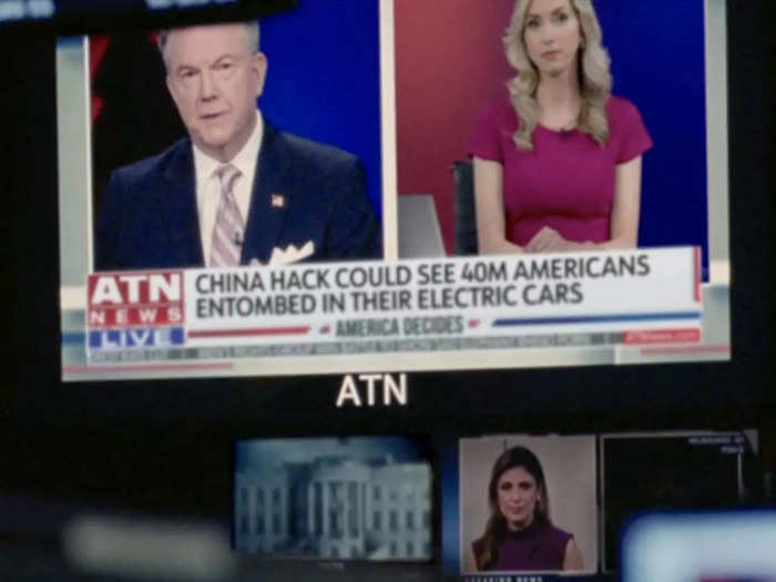 The opening credits featured a new ATN news chyron that says: "China hack could see 40m Americans entombed in their electric cars."