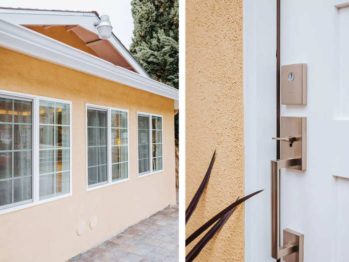 Möller covered the stucco facade with paint, just like the rest of the house, and made the trim white.