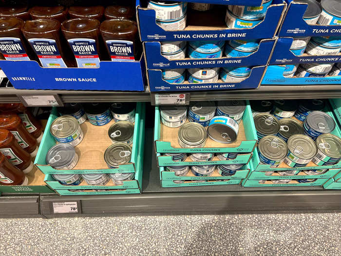 At the Aldi in the UK, canned tuna cost £0.78, or around $0.90.