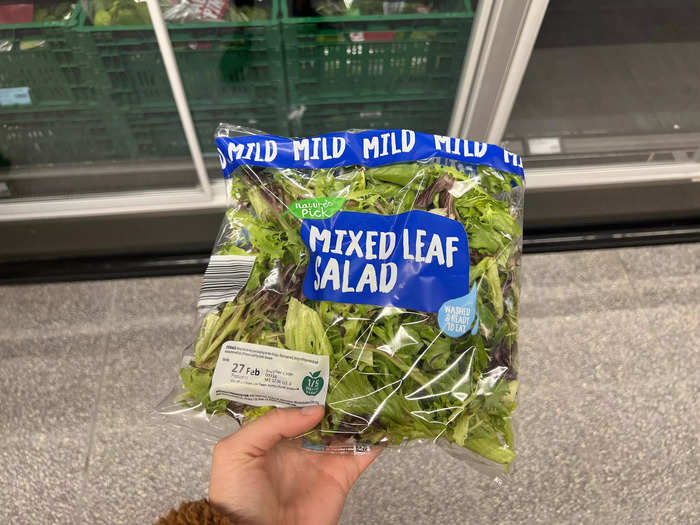 In the UK store, a pack of mixed-leaf salad cost £0.92, or $1.11.