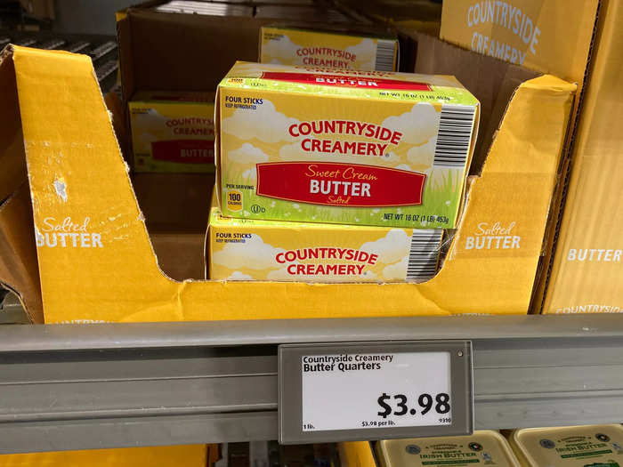 Butter at the US store was priced at $3.98, but the package provided better value since it was almost twice as large.