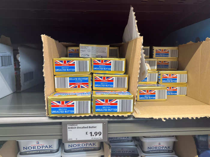 Next on our shopping list was butter. In the UK, a package of Aldi