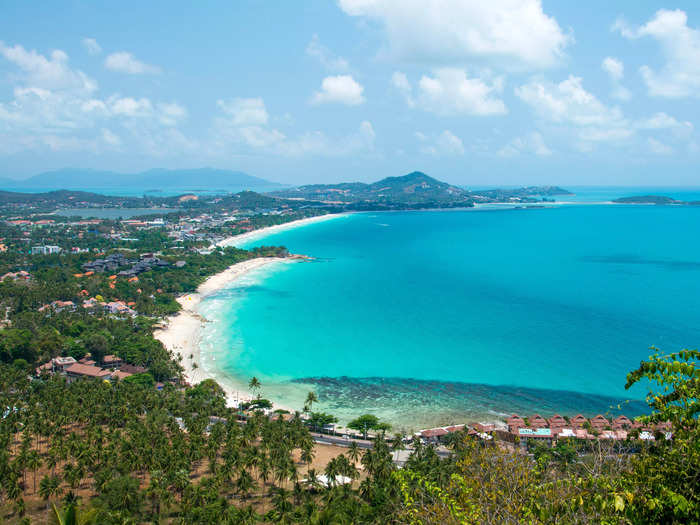 Plan an island escape at Sandalwood Luxury Villas on Koh Samui in Thailand, from $64. The 14 villas come with balconies positioned around nine private infinity pools.