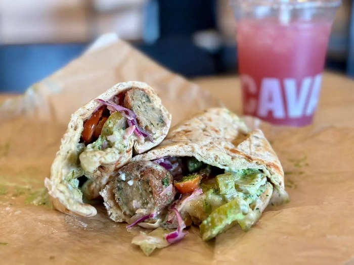 Cava takes pride in partnering with suppliers that prepare foods that help people eat well and live well. The large, thick pita bread is made of sprouted grains from a supplier in Brooklyn, New York.