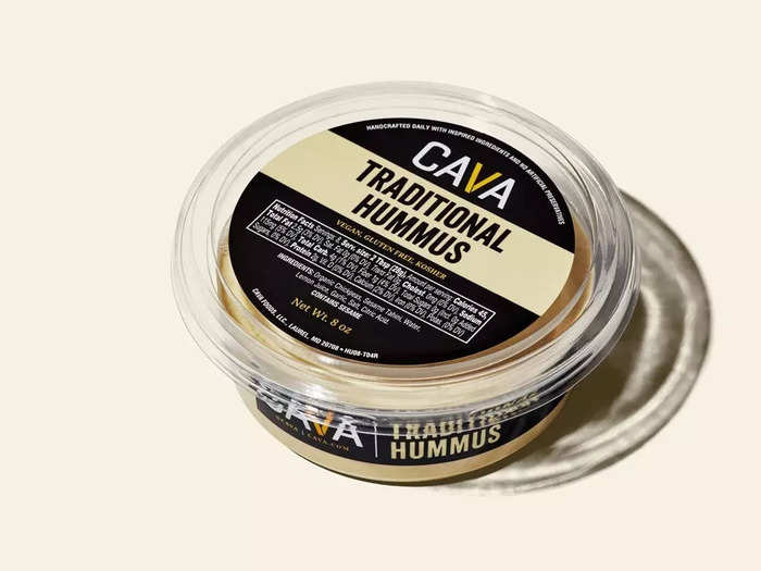 The hummus, which is also sold at Whole Foods, is made from chickpeas puréed with tahini, lemon juice, fresh garlic, and salt, with no oil. The lack of oil is probably why I didn