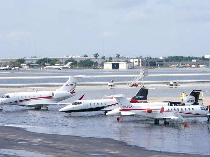 The local airport was turned into a lake, leaving travelers stranded.