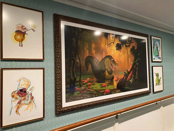 My favorite part of the stateroom decks was the art that lined the walls. Each floor had pieces from different movies, like "The Princess and the Frog."