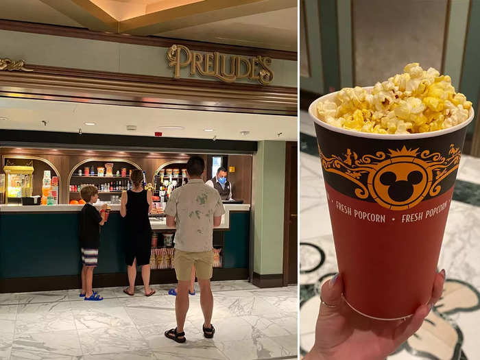 Outside the theater, you can purchase snacks like popcorn. During my trip, each bucket cost $3.