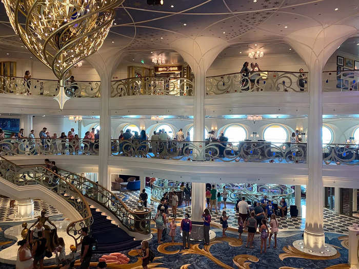 There are 14 giant decks on board the Disney Wish. You enter into The Grand Hall on deck three.
