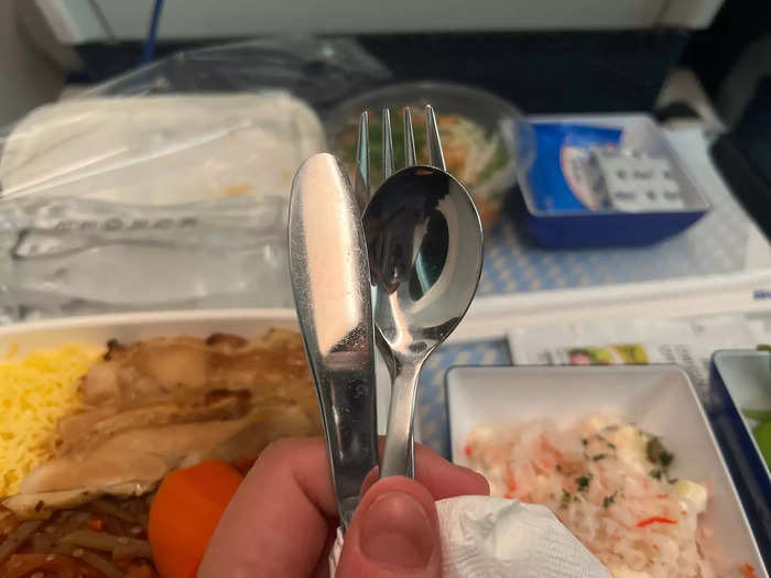 Surprisingly, the economy class meal came with actual silverware instead of the bamboo or plastic ware that I