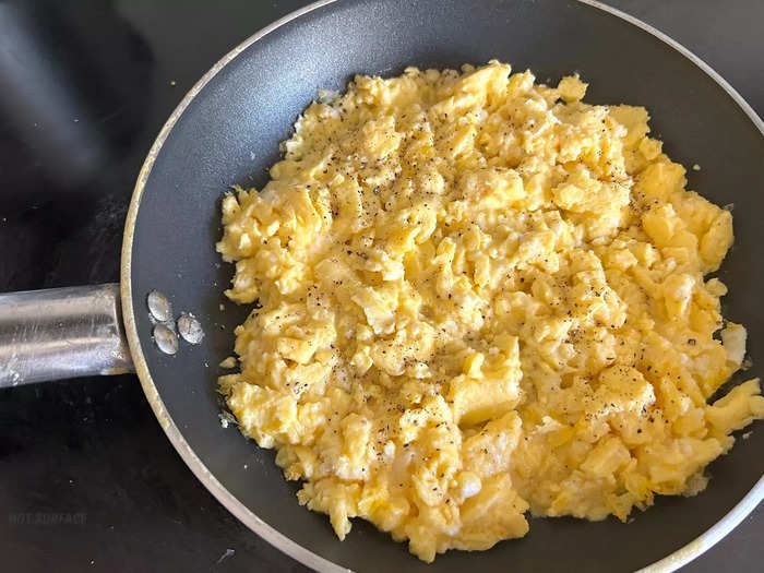 I sprinkled the Pecorino cheese over my eggs and seasoned them with some freshly ground black pepper.