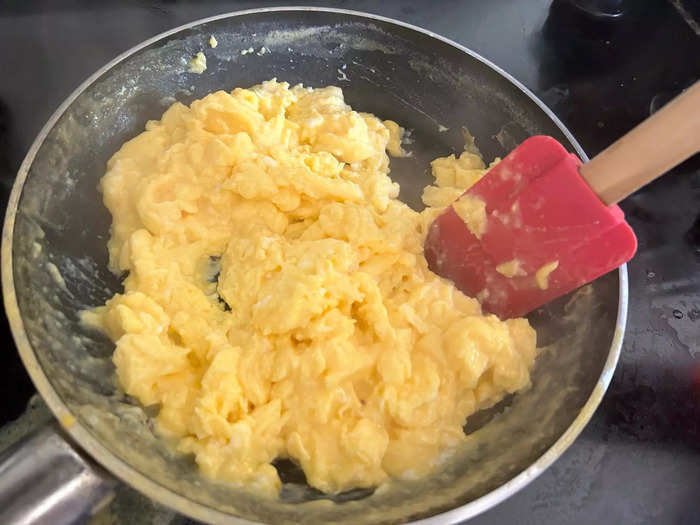 Once the eggs were almost cooked, I turned off the heat.