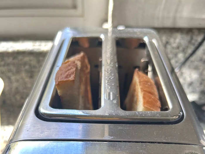 While my eggs started cooking, I popped my bread into the toaster.