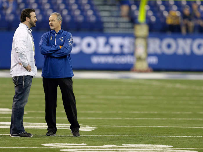 Jeff Saturday, left, now weighs 238 pounds and runs a program to help former players learn about healthy lifestyles.