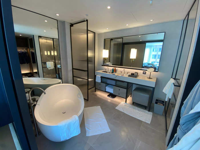 The bathroom was spacious and modern.