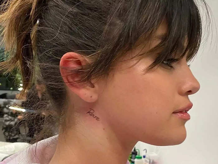 Gomez has the word "Rare" tattooed on her neck.