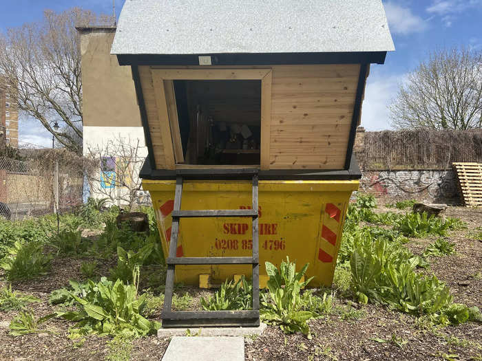 The entrance is up a short ladder and through a hatch.