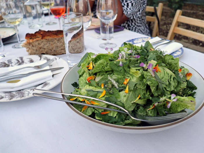 The third course was a salad with tahini green goddess dressing.