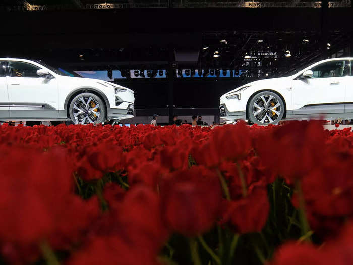 The Polestar 3 and Polestar 4 electric SUVs at the Shanghai auto show.