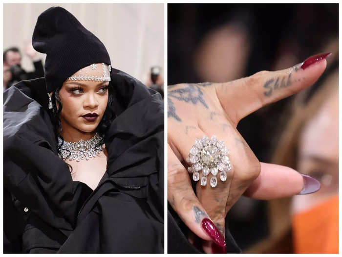 Rihanna has "Shhh..." written on the inside of her finger.