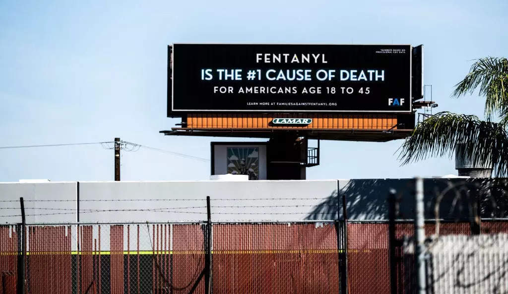 Billboard that states "Fentanyl is the #1 cause of death for Americans age 18 to 45"