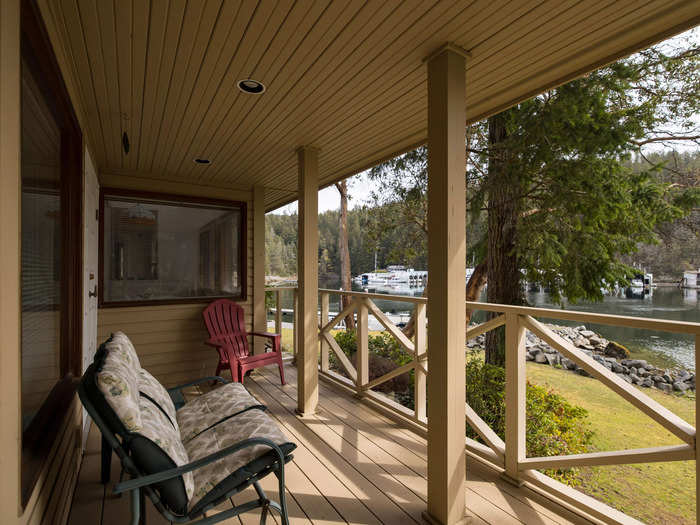 It also has plenty of outdoor spots to hang out on, including a balcony, a small patio, and a porch.