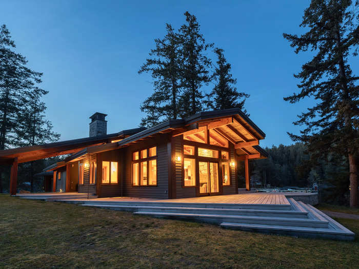 There are two homes built on the island. The 3,000-square-foot main house has a modern aesthetic and features four spacious bedrooms.