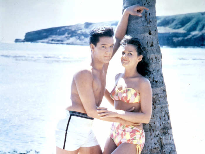 The 1961 musical "Blue Hawaii" helped popularize bathing suits with geometric patterns.