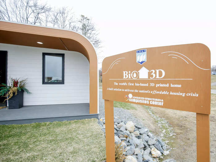 ASCC unveiled this project in November 2022 as the first 3D-printed tiny home made of "bio-based" materials, making it completely recyclable.