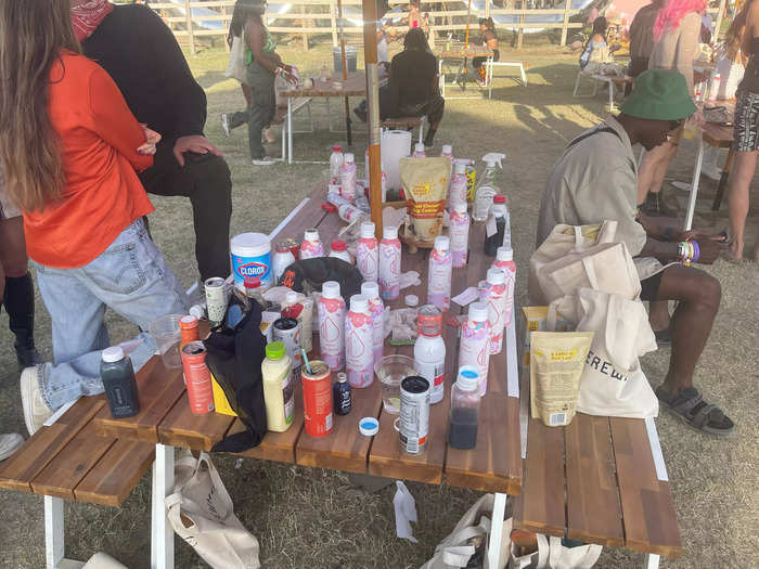 Unfortunately, some guests used the tables as a dumping ground for empty water bottles.