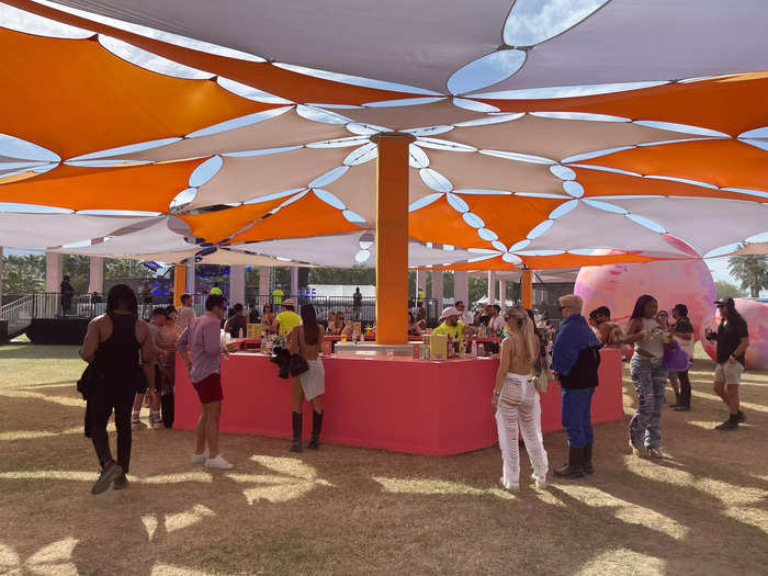 The largest bar on site was covered with an orange and white tarp.