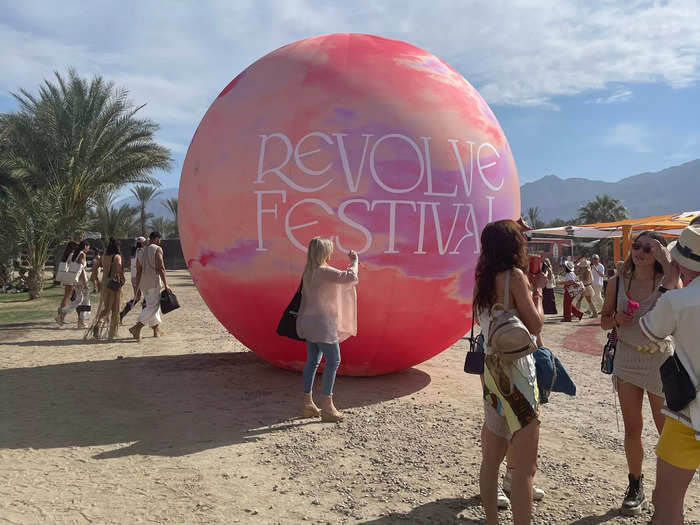 A giant ball with "Revolve Festival" written on it greeted guests immediately upon arrival.