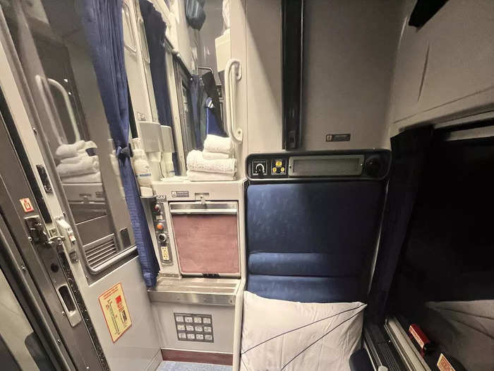 The roomette was the perfect size for a solo traveler, as the two seats could fold into a bed.