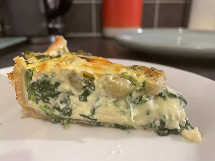 When I finally sliced into the quiche, it was just the right amount of ooze — unctuous, not runny at all, and not spongy either.