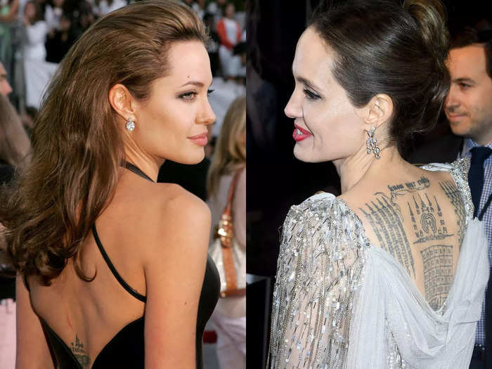 Angelina Jolie added multiple large tats to her back.