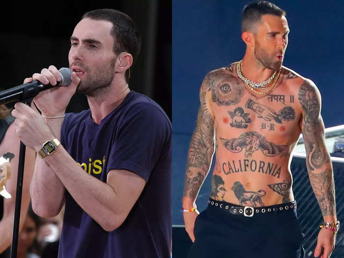 Adam Levine is truly covered in tattoos: He has two full sleeves, an entire back piece, and multiple chest and stomach tattoos.