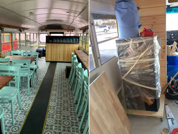 Keyser said she knew she wanted to keep the school bus exterior, but fully redesigned the interior to resemble a cozy coffee shop.