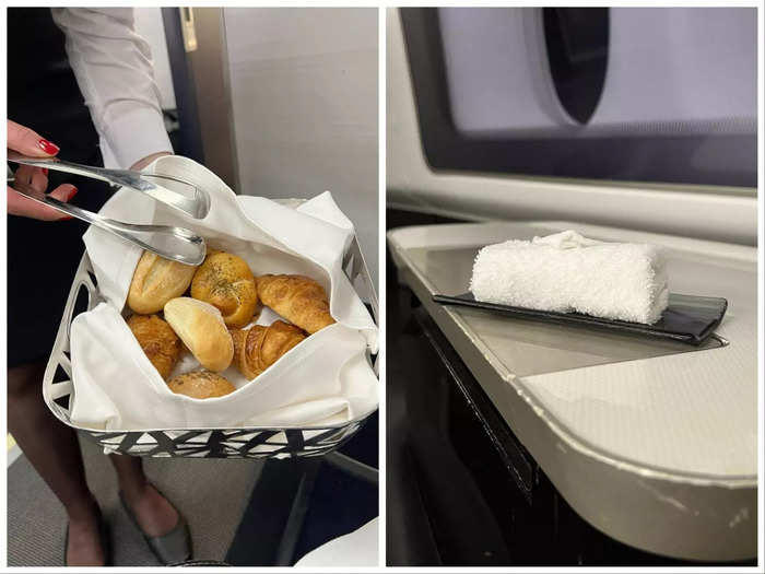 I was given a hot towel and offered a selection of baked goods before my breakfast order was taken, just like a first-class passenger would.