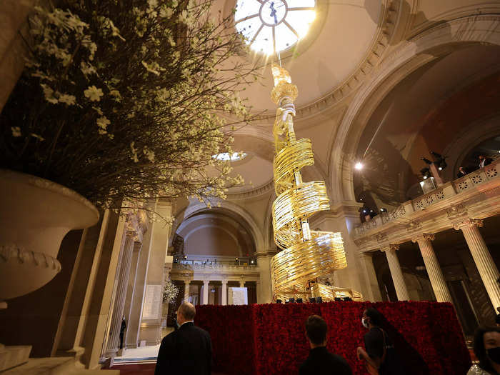 Last year, a large spiral-staircase sculpture was erected in the middle of the room to greet celebrity guests.