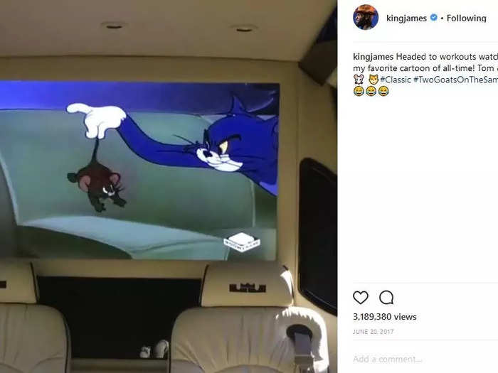 LeBron also has a much bigger vehicle with customized headrests and a big-screen TV on which he likes to watch Tom & Jerry.