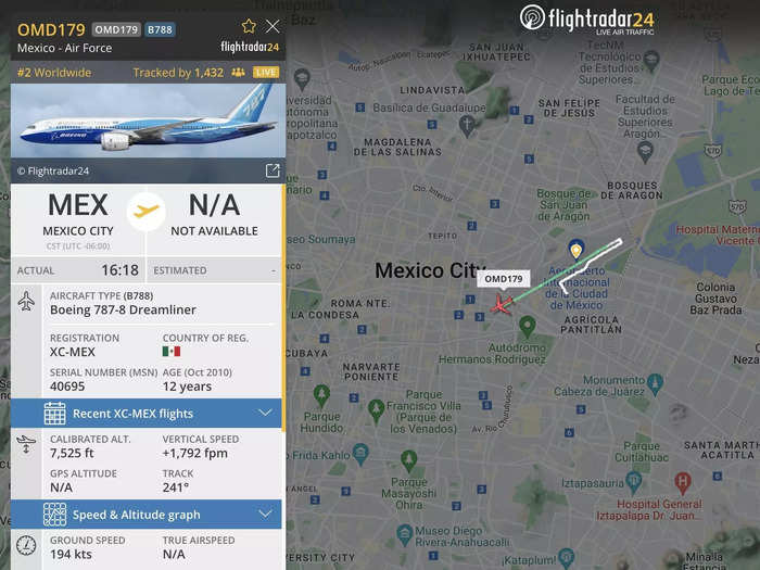 The Dreamliner started its journey to the Central Asian nation on Friday, first flying to Tucson, Arizona, for customs clearance, per the Mexican government. The jet will then travel to California for a new paint job.