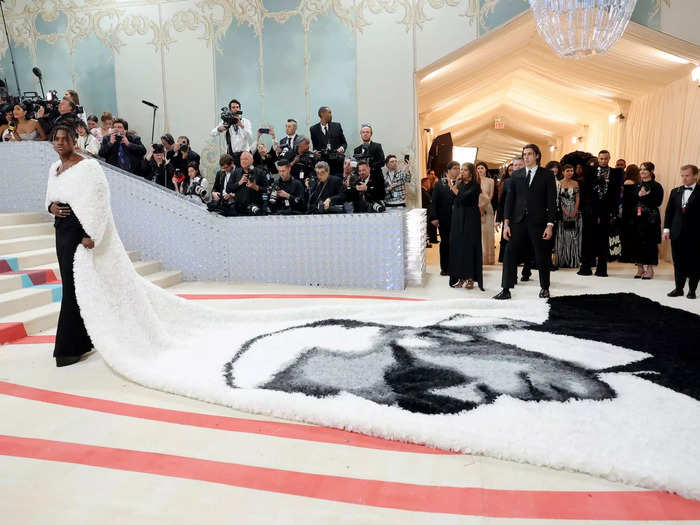 Jeremy Pope arrived in a gown with a 30-foot-long train with Lagerfeld