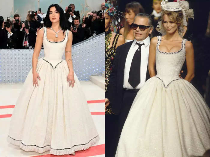 Dua Lipa wore a vintage 1992 bridal gown originally modeled by Claudia Schiffer.