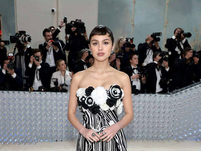 Olivia Rodrigo walked the Met Gala carpet in a black-and-white gown from Thom Browne.