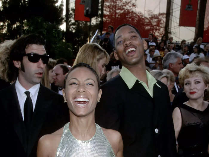 Jada Pinkett Smith showed off her midsection in a shimmery, low-rise maxi skirt paired with a crop top at the 1997 Oscars.