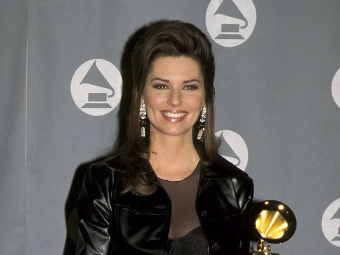 Shania Twain wore a sheer dress at the 1996 Grammys.