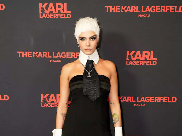 Delevingne wore a Lagerfeld-inspired outfit for a Met Gala after-party.