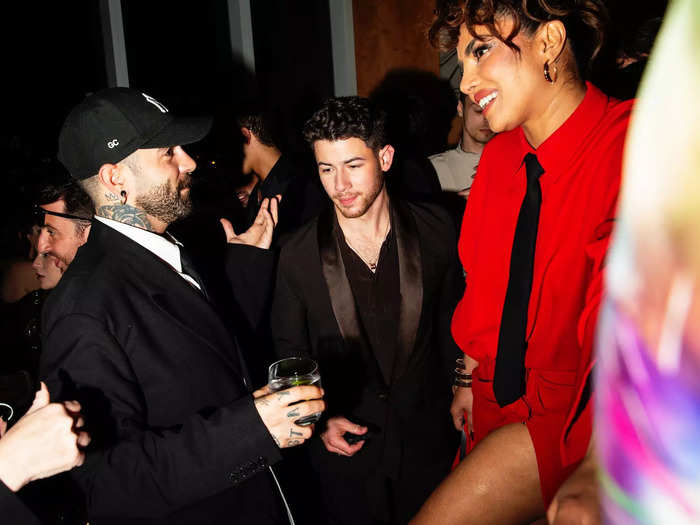 Nick Jonas and Priyanka Chopra Jonas nailed Lagerfeld-inspired fashion at the same after-party.