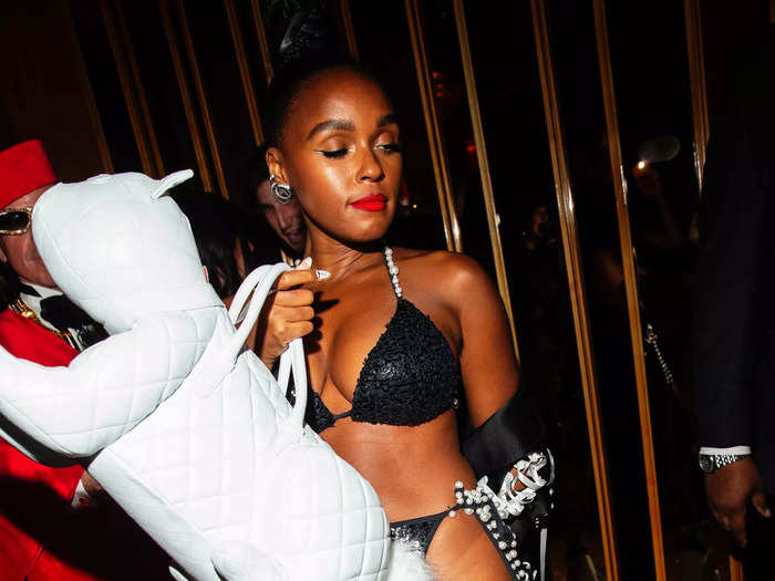 Janelle Monáe had fun with accessories at the after-party she hosted.